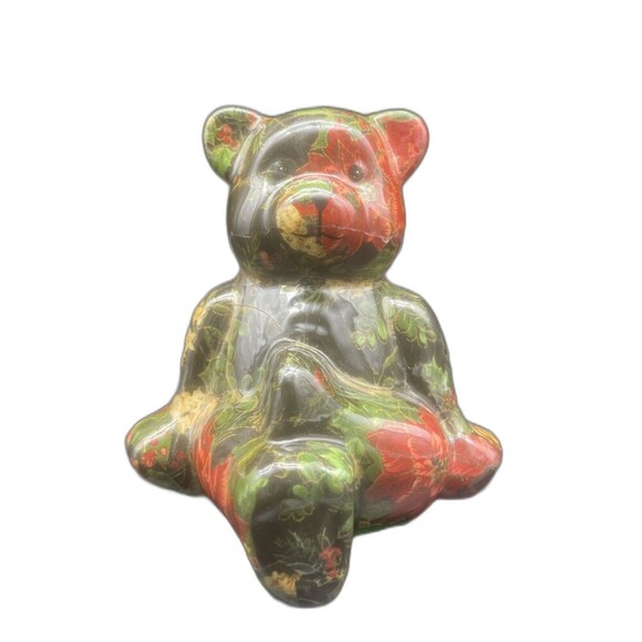 VTG Joan Baker Porcelain Floral Decoupage BEAR Shelf Sitter Figurine 6.5” - Picture 1 of 6